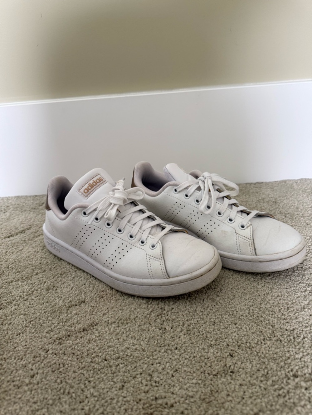 adidas White Sneakers with Blush gold logo detail size 6.5
